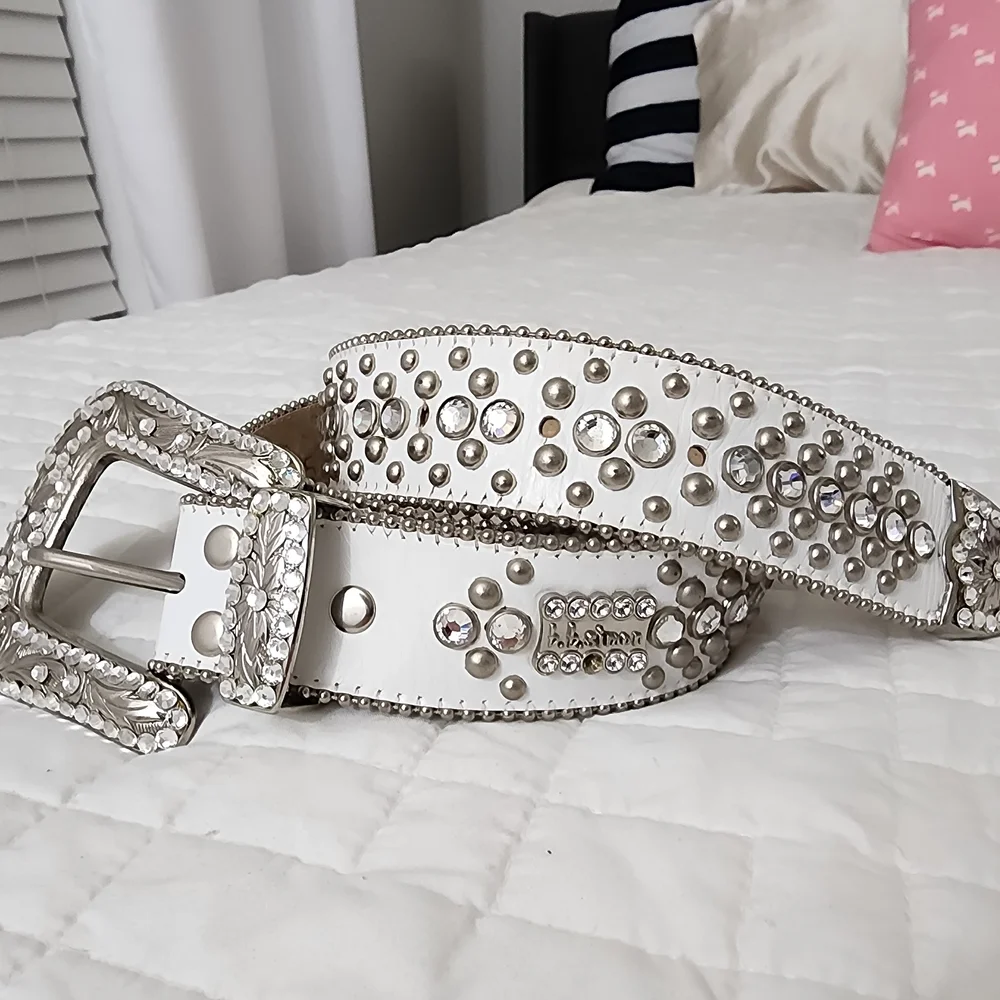 B.B. Simon White and Silver Studded Belt - Picture 2 of 7